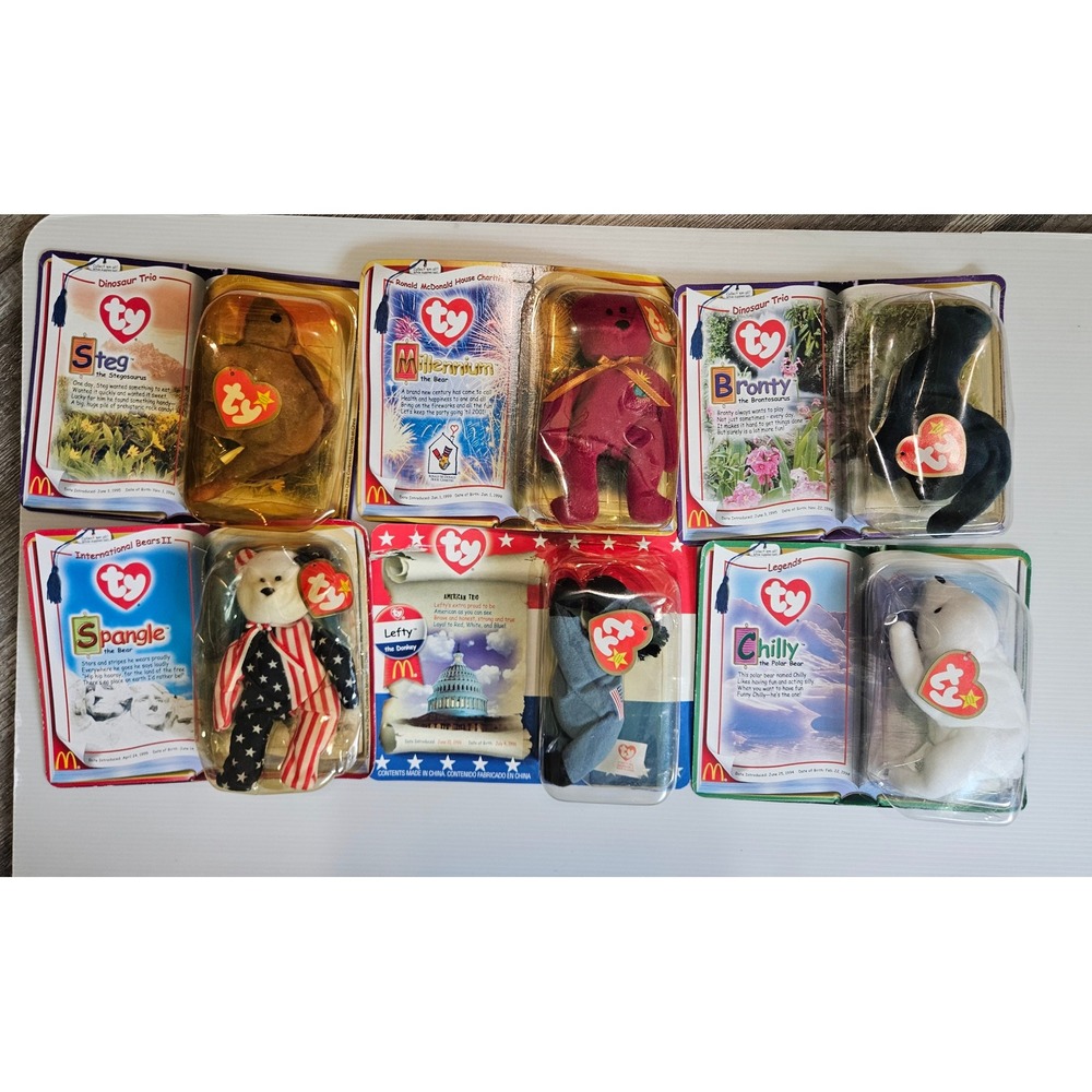 Lot of 6 Vintage Ty Teenie Beanie Babies McDonalds 1999 2000 Sealed Millennium